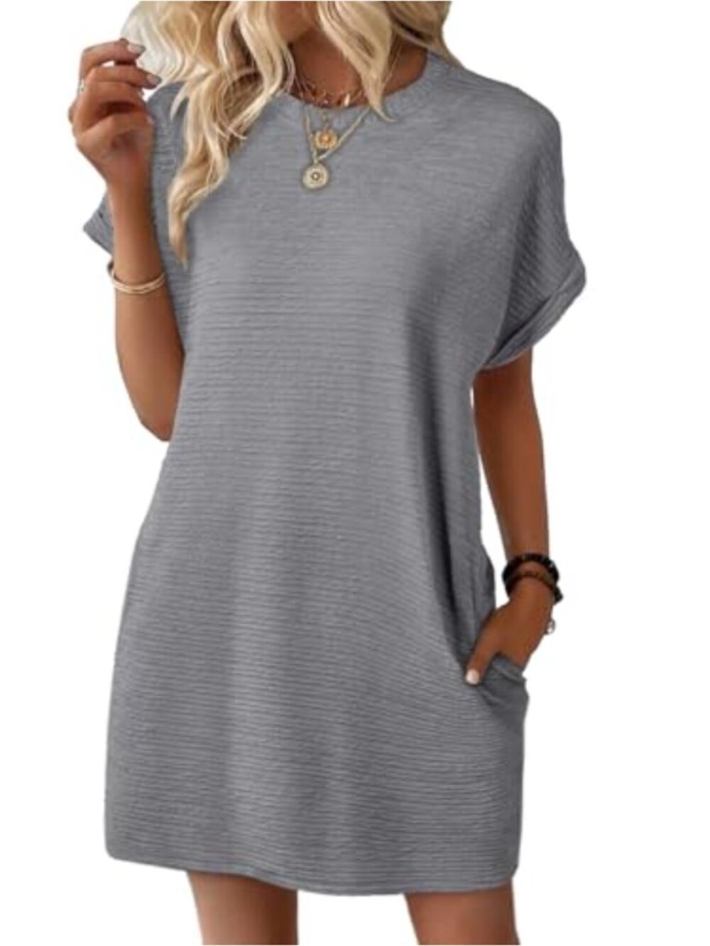 Mini Summer Dress Casual Pleated A-Line Short Sleeve
